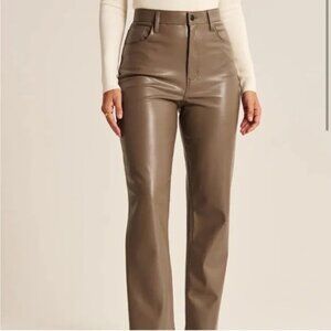 Abercrombie The 90's Straight Ultra High-Rise Faux Leather Taupe Pants Size 6